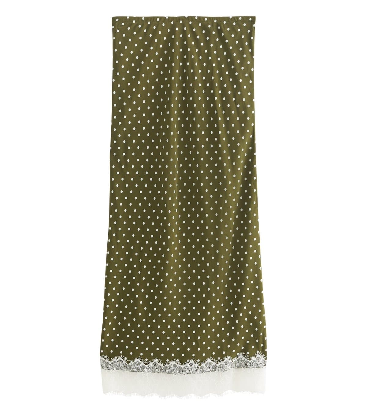 New Look Women's Green Polka Dot Lace Hem Midi Skirt New Look