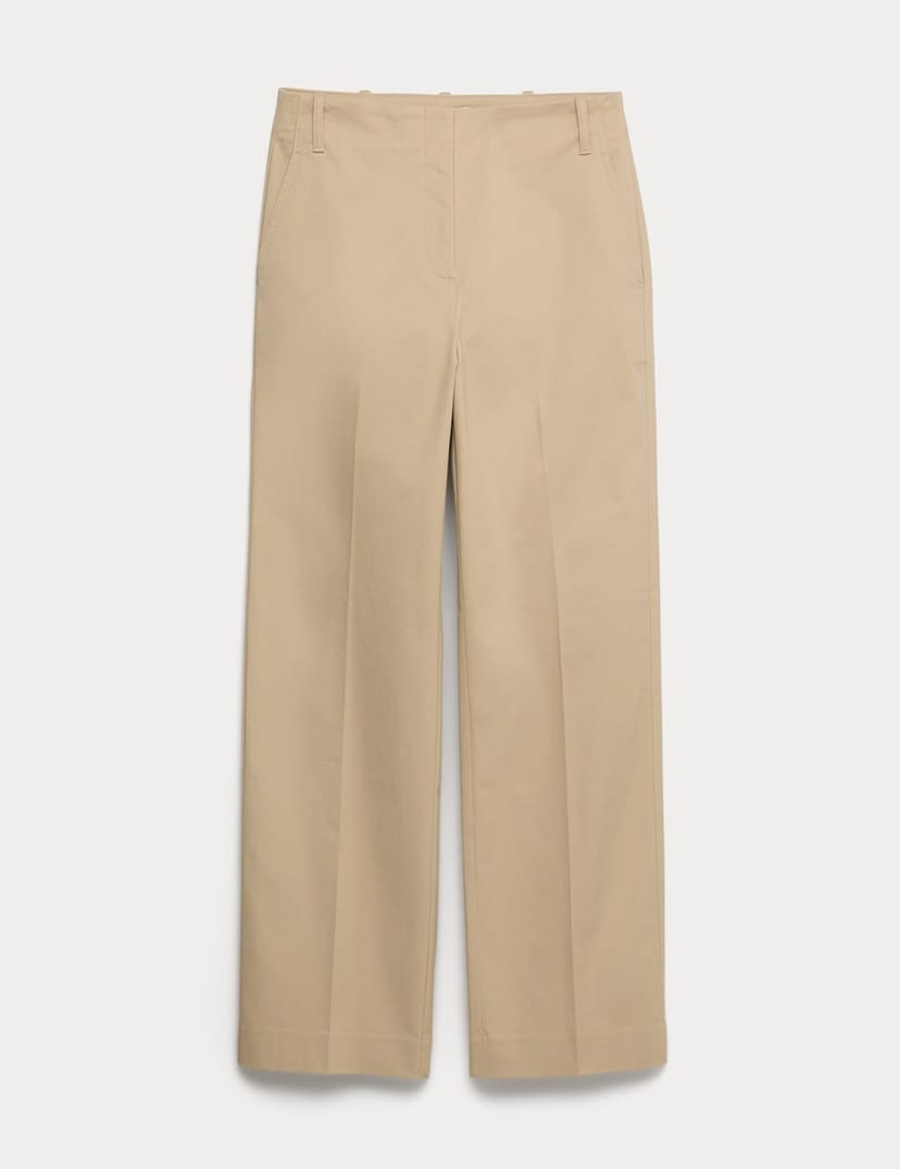 Marks & Spencer M&S Cotton Rich Straight Leg Ankle Grazer Trousers Sandstone - 1
