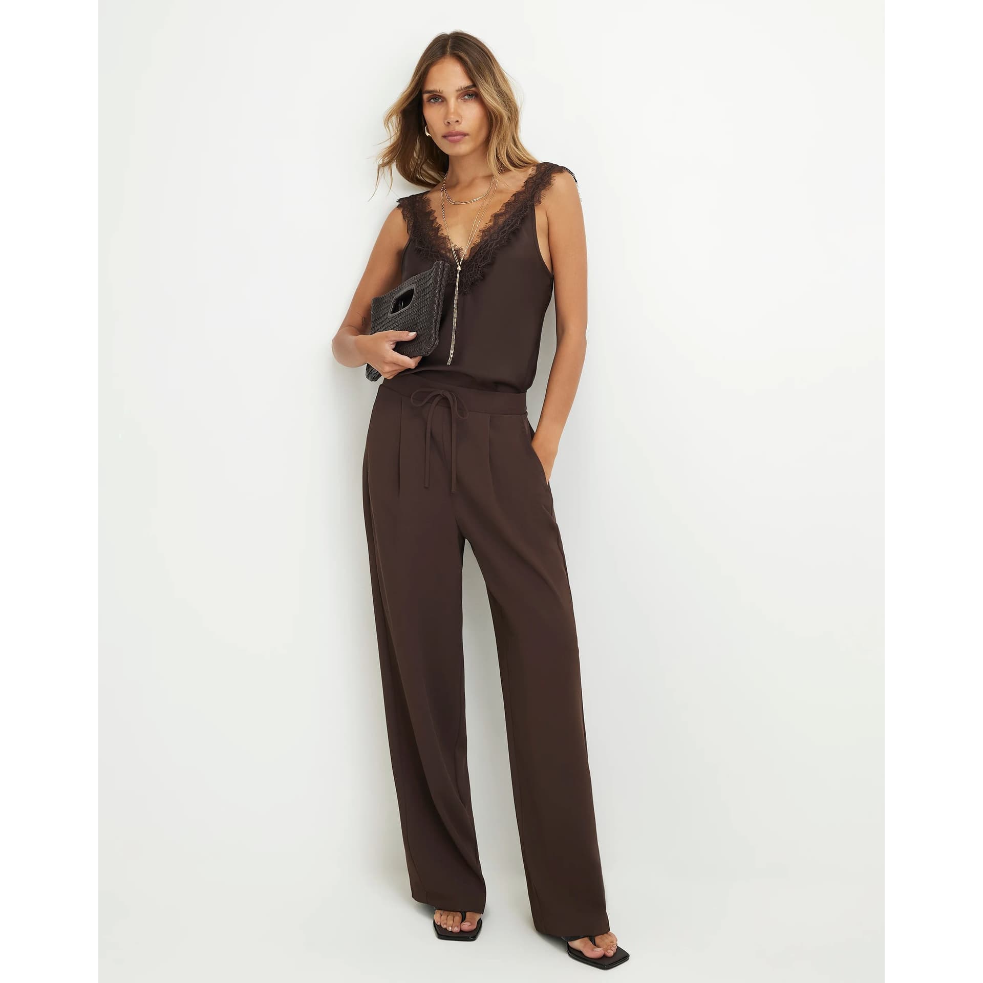 River Island River Island Womens Brown Smart Slim Fit Twill Joggers