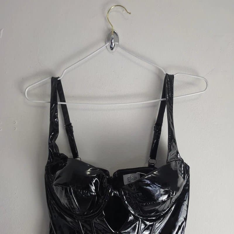 Oh Polly Oh Polly Vinyl Corset Mini Dress in Black Size 8