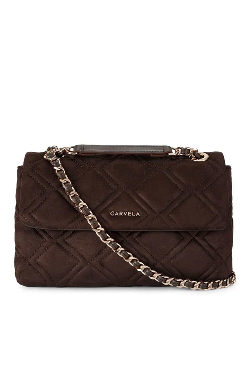 Carvela Carvela Women's 'Large Rosa Chain Shoulder' Suedette Bag in Dark Brown