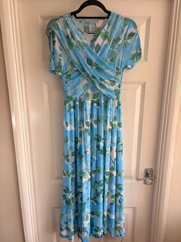 ASOS Design ASOS Design Blue Floral Mesh Midi Dress – Size 10 – New With Tags