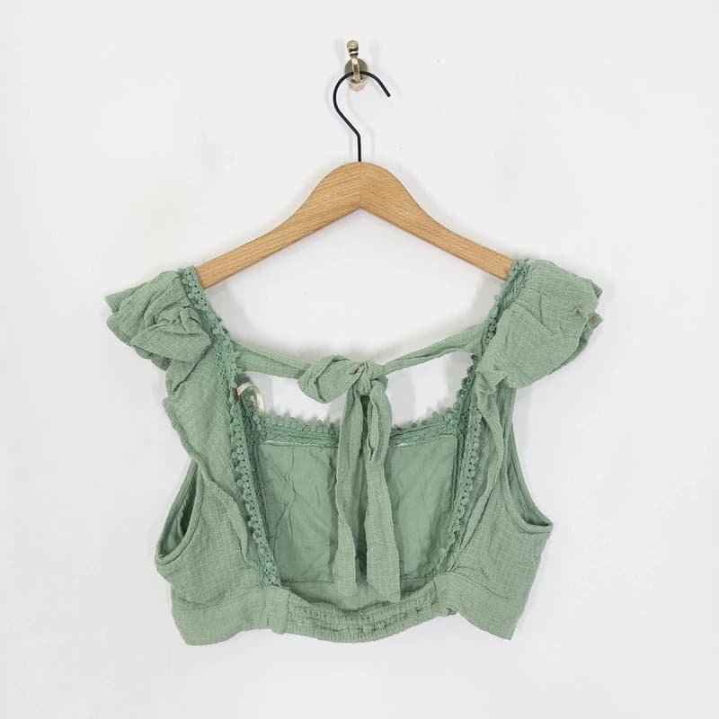 Free People Free People Green Crop Top Size L County Line Boho Sage Green Beach Vest