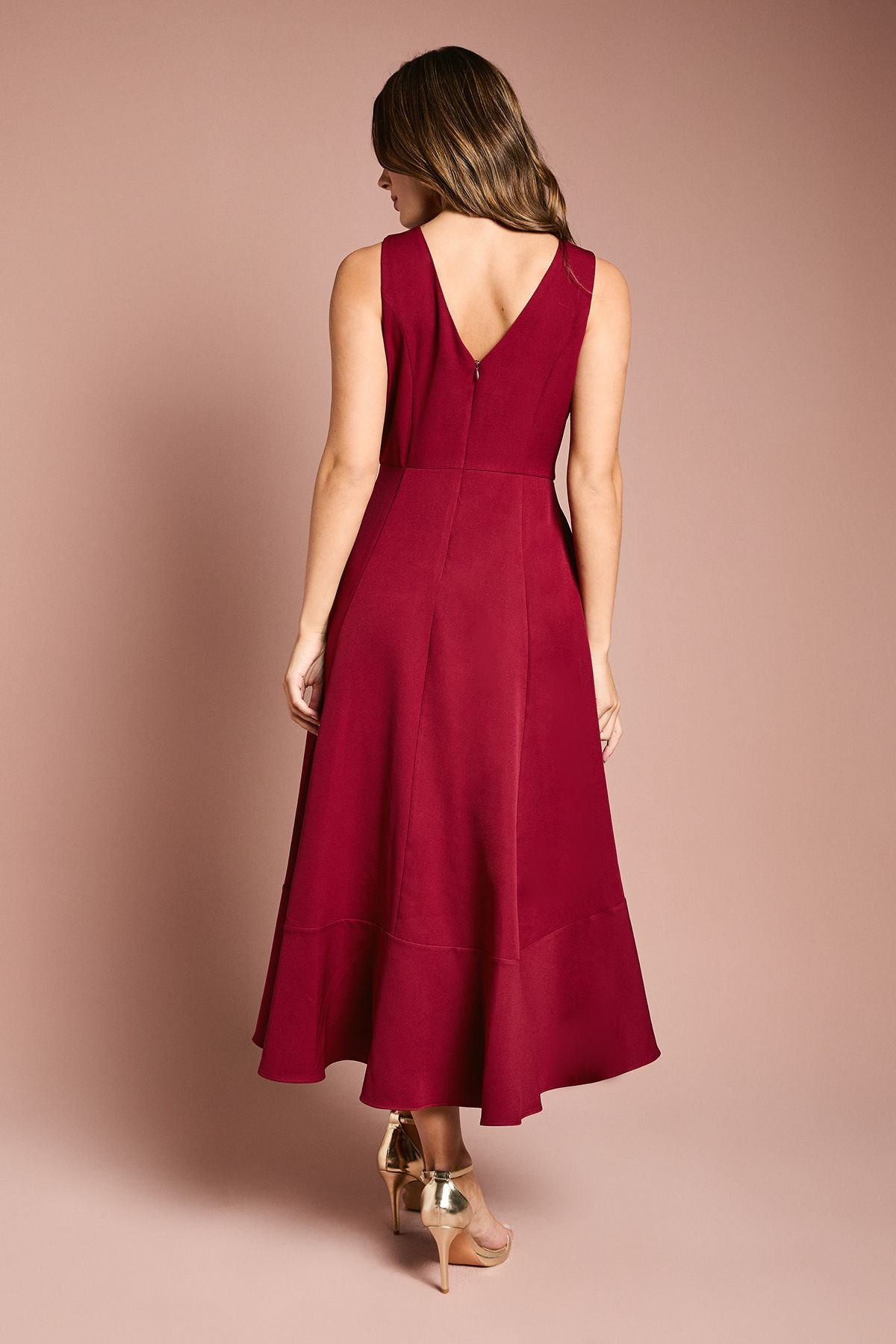 Coast Coast Women's Waterfall Crepe Midi Dress in Burgundy - 4