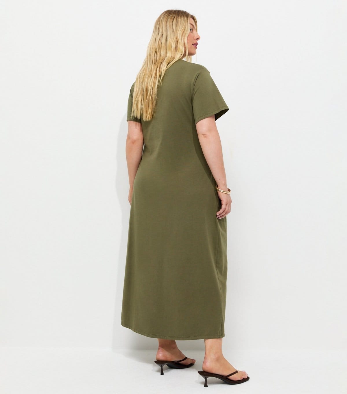New Look Women's Plus Size Dark Khaki Cotton Rich Ruched T-Shirt Midi Dress Curves New Look - 4