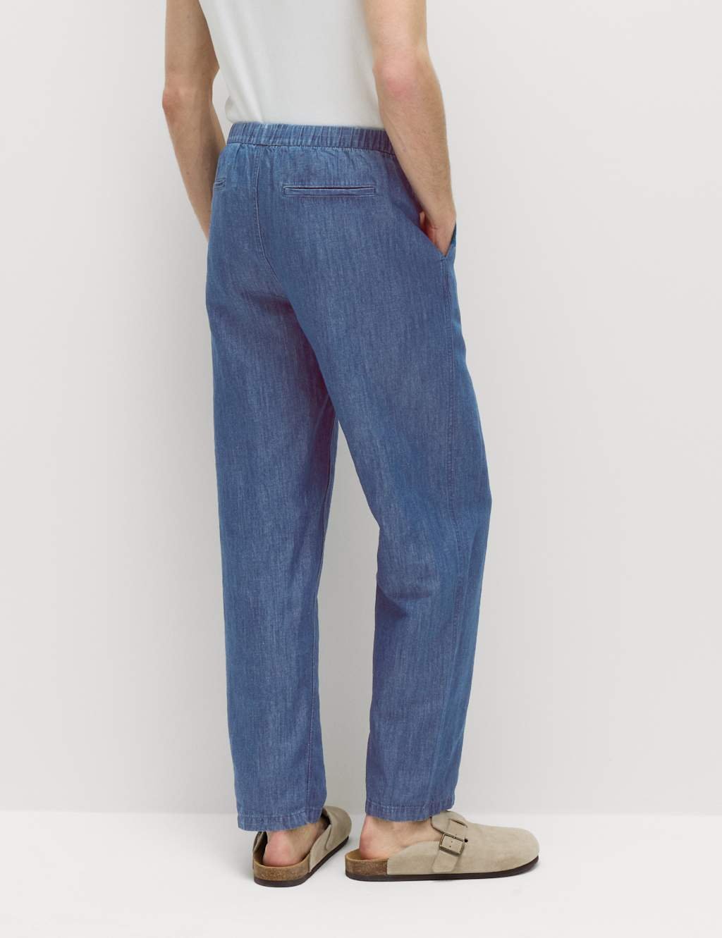 Marks & Spencer M&S Loose Fit Linen Blend Elasticated Waist Trousers Denim - 3