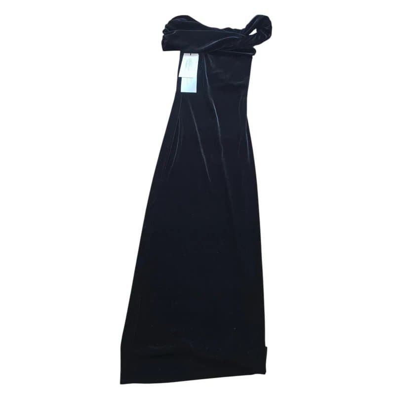 Club L London club l london poised black velvet bardot neck maxi dress with twist sleeve UK 8