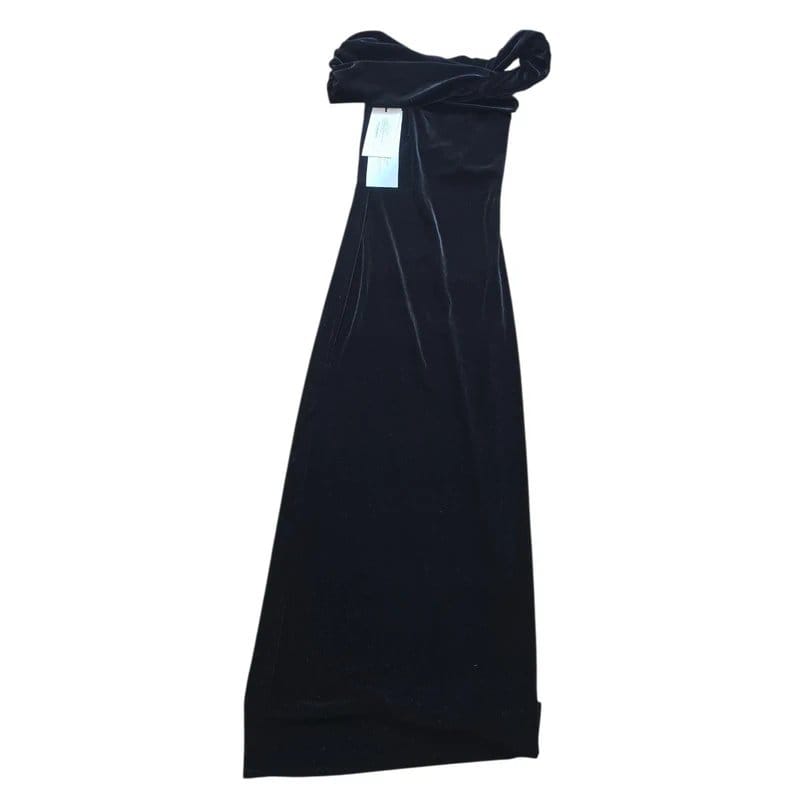 Club L London Black Velvet Bardot Neck Maxi Dress