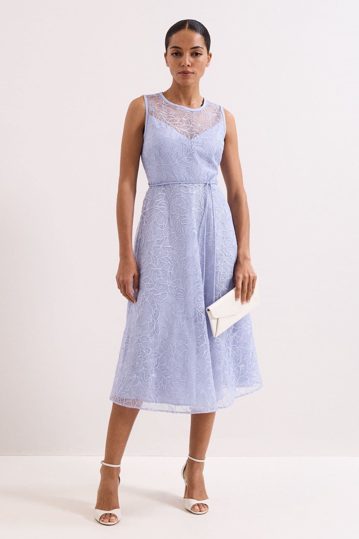 Phase Eight Phase Eight Women's Sakura Floral Embroidered Lace Dress in Pale Blue