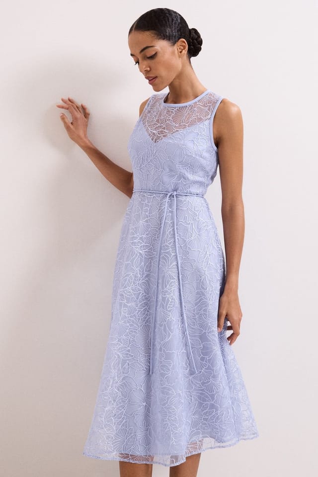 Phase Eight Phase Eight Women's Sakura Floral Embroidered Lace Dress in Pale Blue - 3