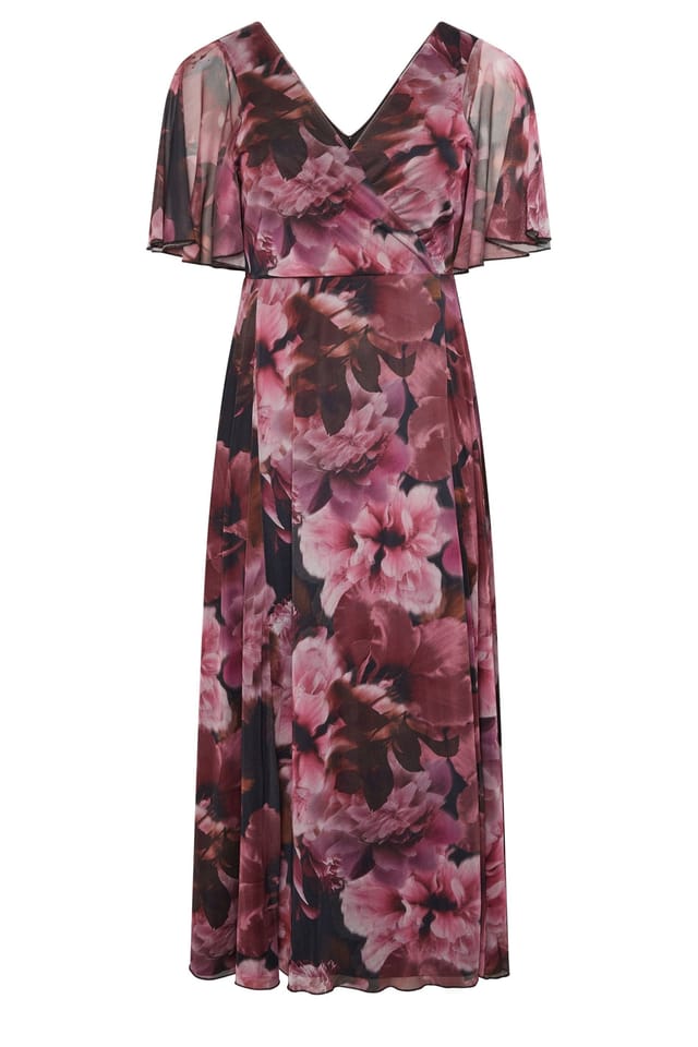 Yours Yours Women's Floral Abstract Mesh Dress in Burgundy - 2