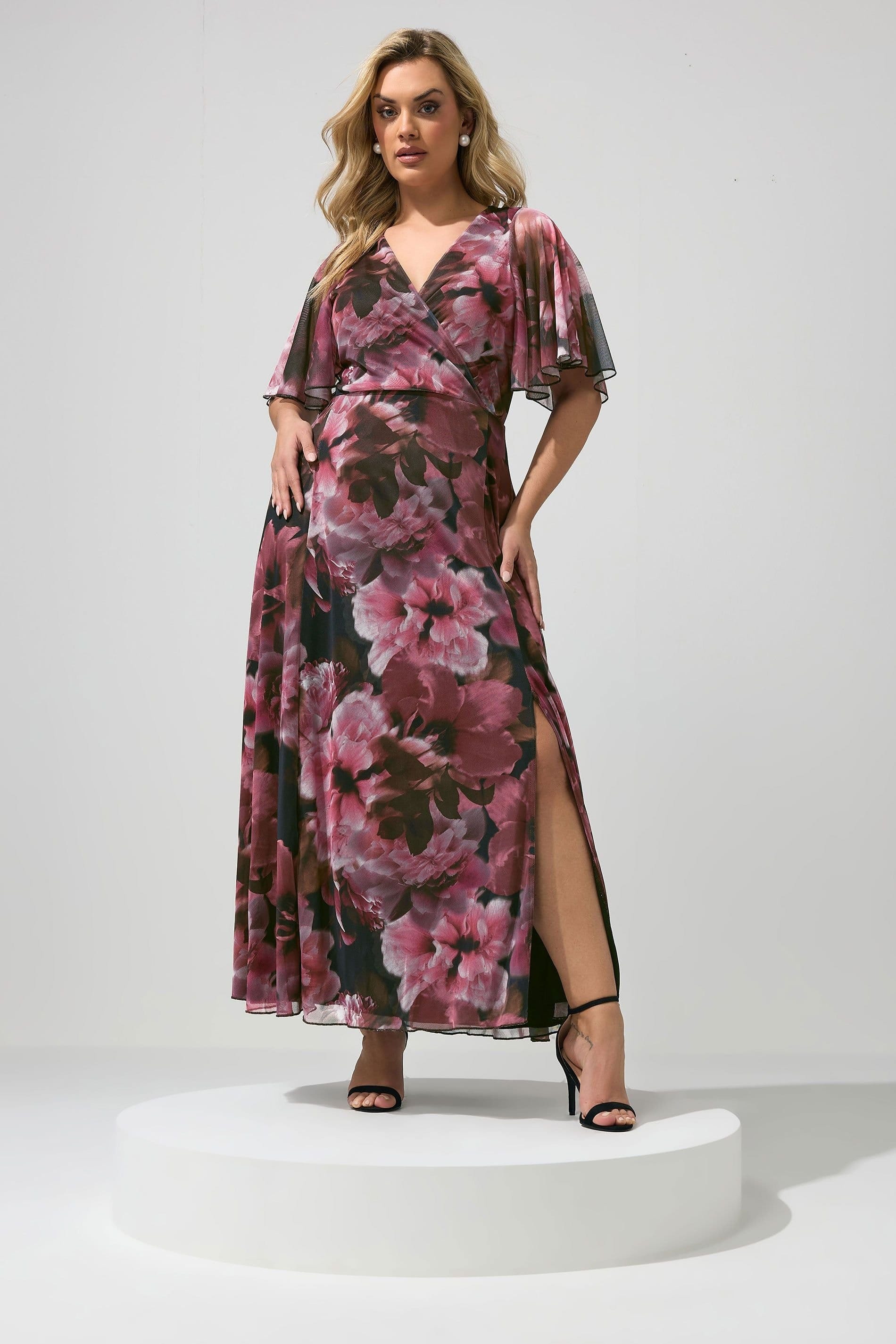 Yours Yours Women's Floral Abstract Mesh Dress in Burgundy - 4