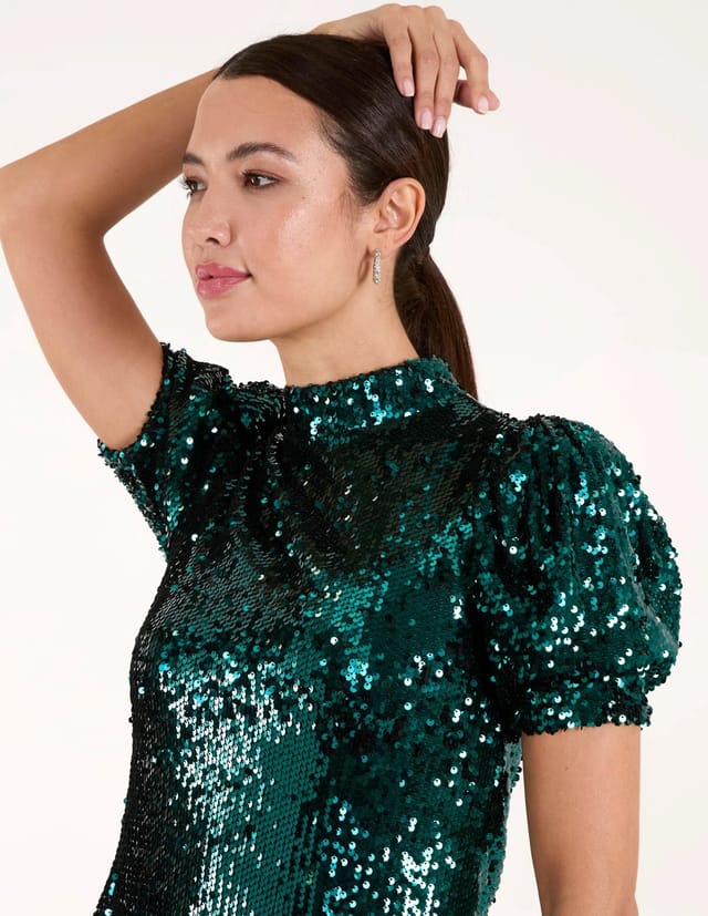Blue Vanilla Puff Sleeve Sequin Dress - 3