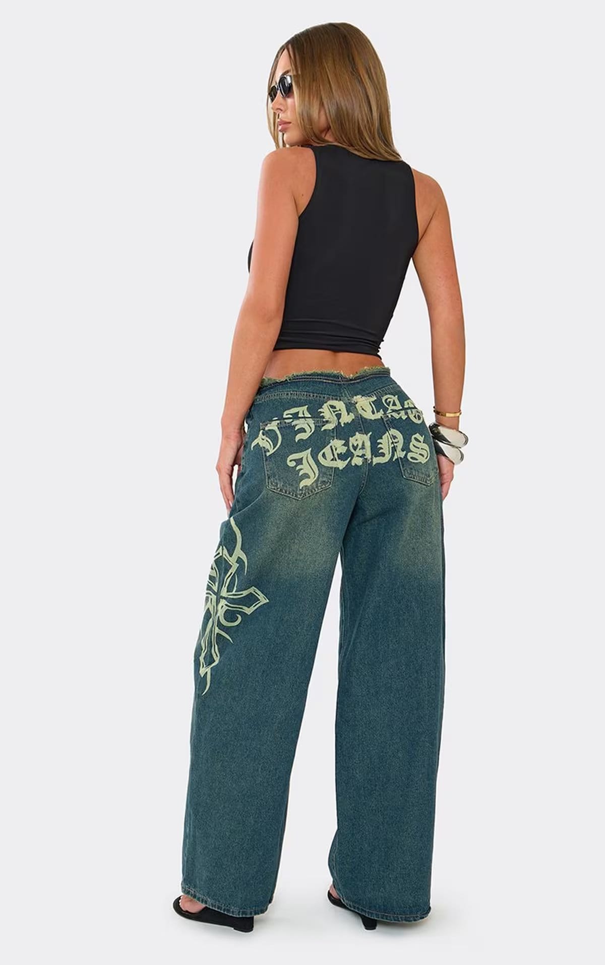 EGO Blue Wash Denim Low Rise Wide Leg Jeans