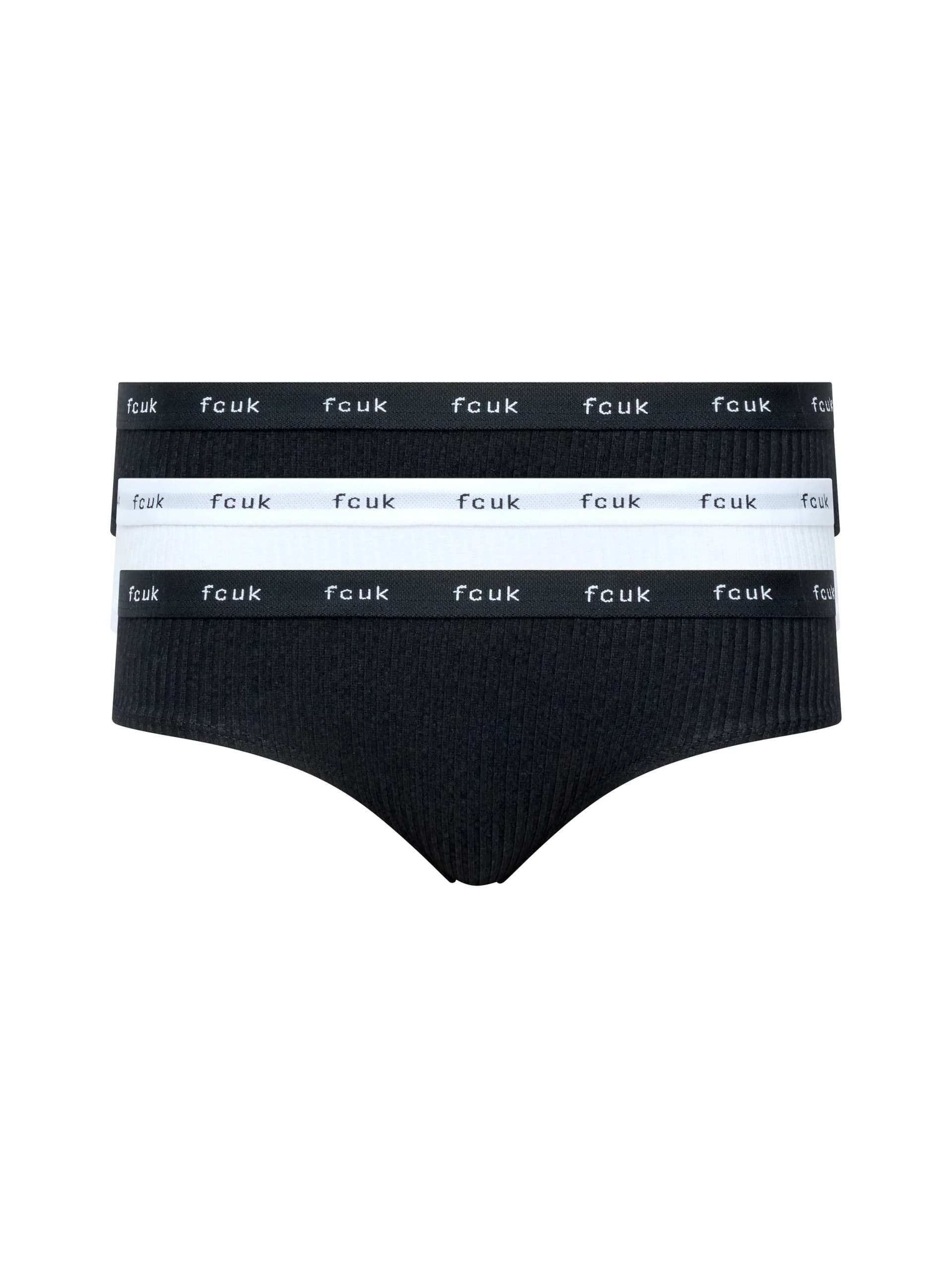 French Connection FCUK 3 Pack Ribbed Briefs Black/White