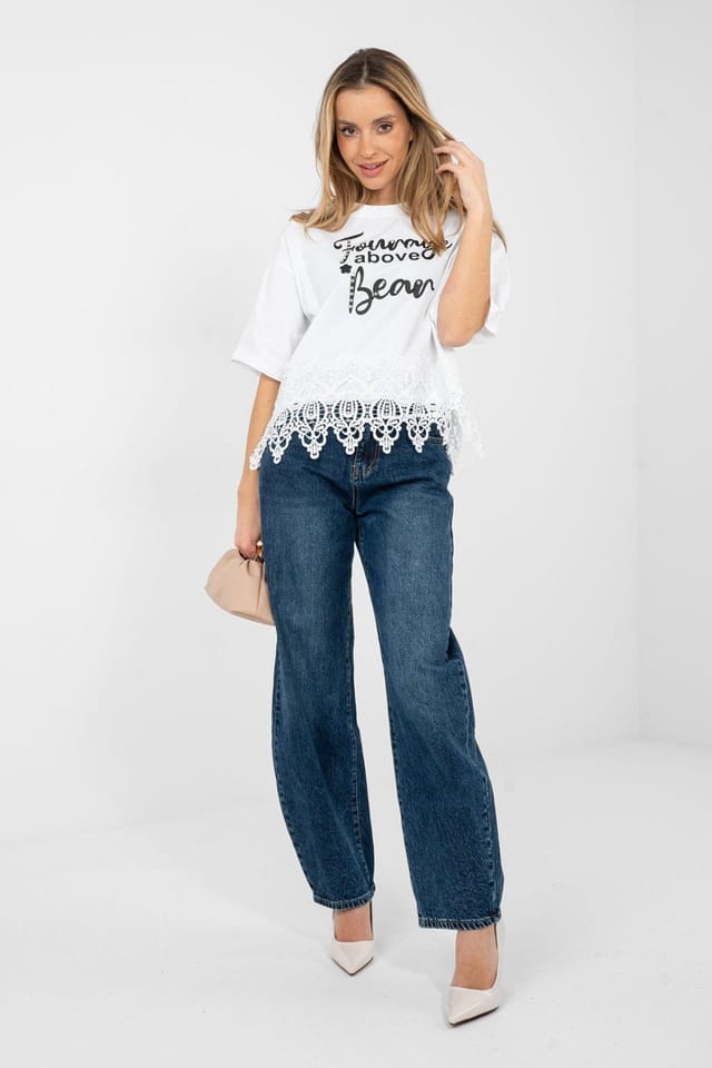 Love Lace Love Lace Women's Cotton Elastane Embellished Lace Blouse in White - 2