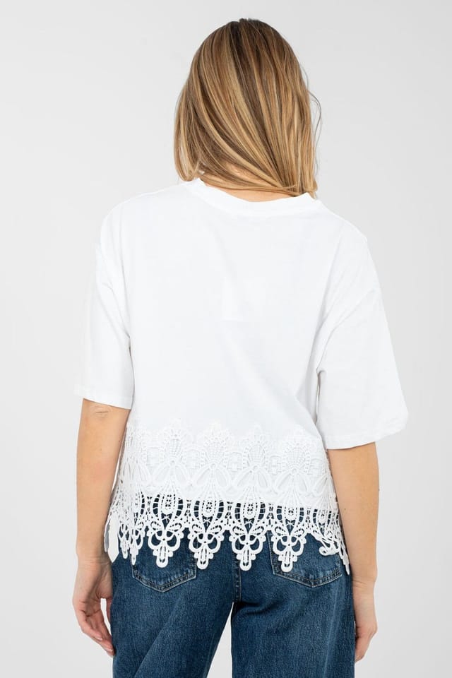 Love Lace Love Lace Women's Cotton Elastane Embellished Lace Blouse in White - 3