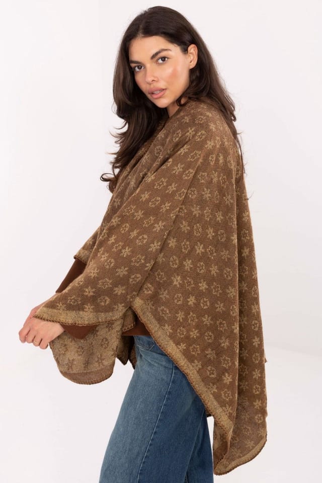 Love Lace Love Lace Women's Printed Loose Fit Poncho Wrap for Everyday in Brown - 2