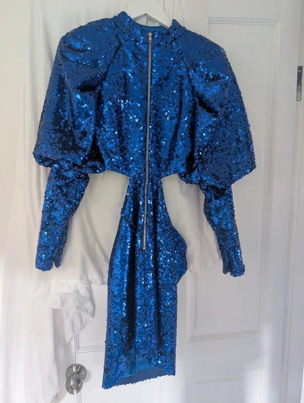 ASOS Asos luxe blue sequin dress with puff sleeves