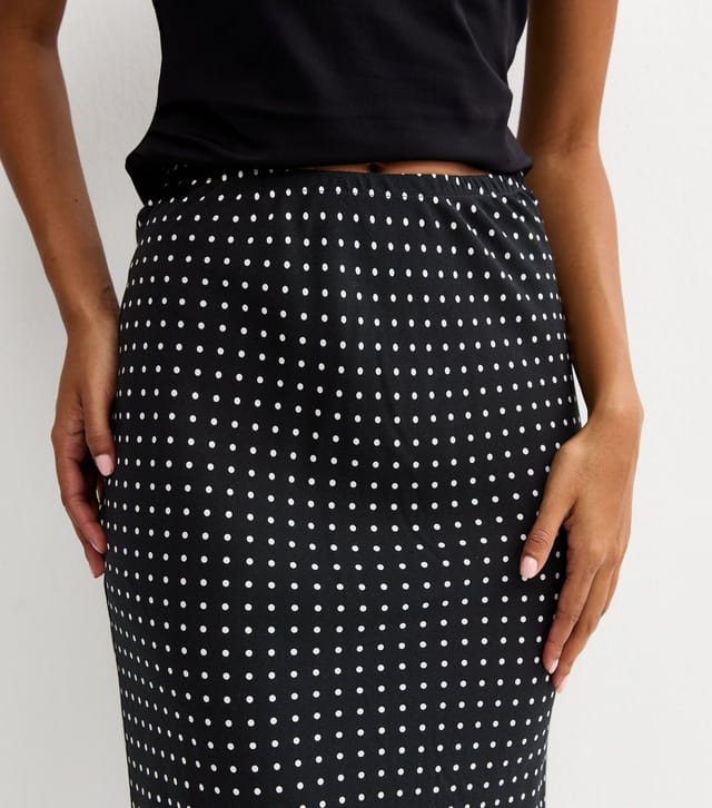 New Look Women's Black Lace Trim Spot Print Bias Cut Midi Skirt New Look - 2