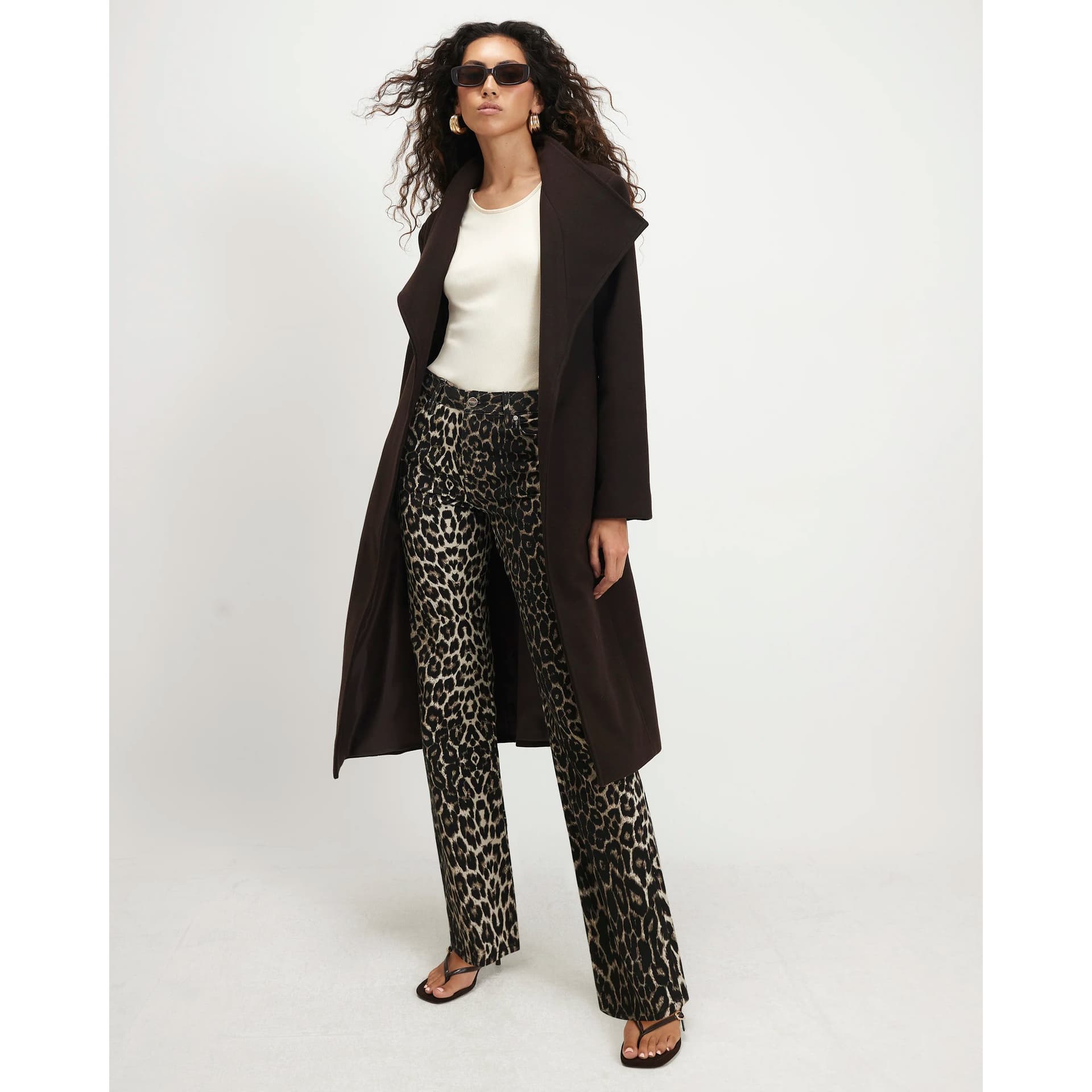 River Island River Island Womens Brown Belted Longline Robe Coat