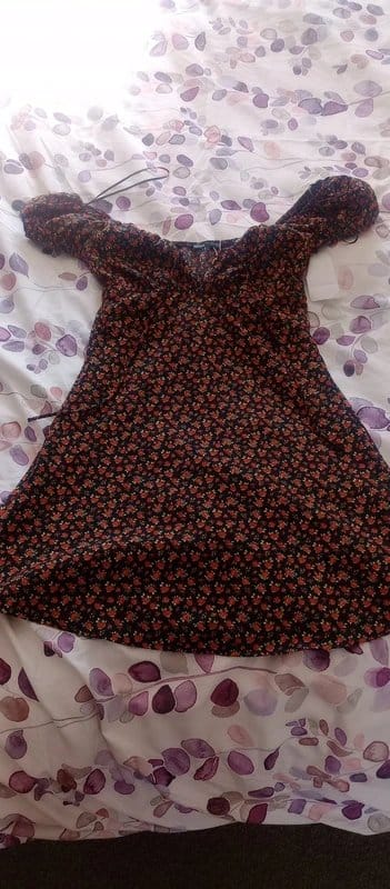 Bershka Black and Red Floral Off-Shoulder Dress
