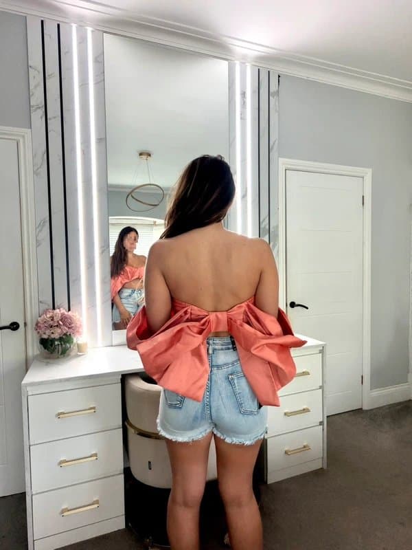 ASOS NEW asos luxe orange bow sleeve crop top summer holiday festival size s small 8 10 satin