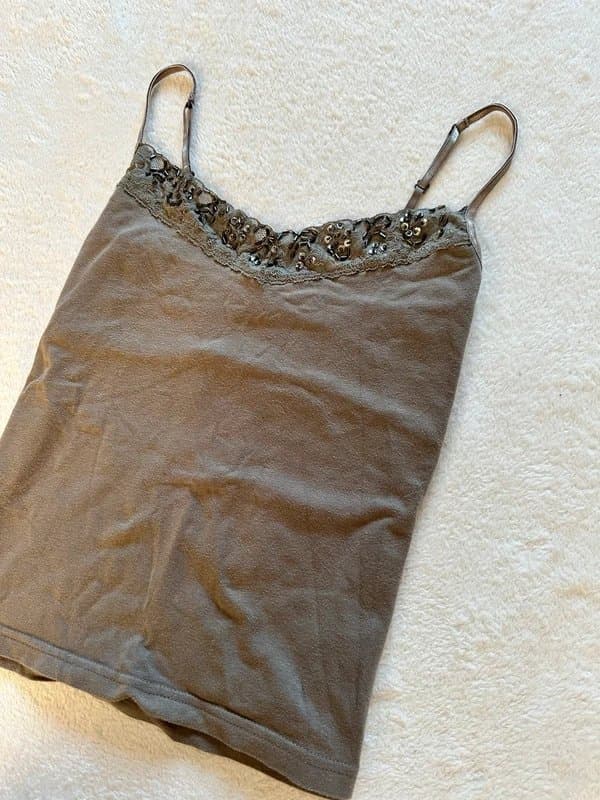 New Look Vintage New Look Y2K Summer Lace Beaded Cami Top Size 14 100% Cotton