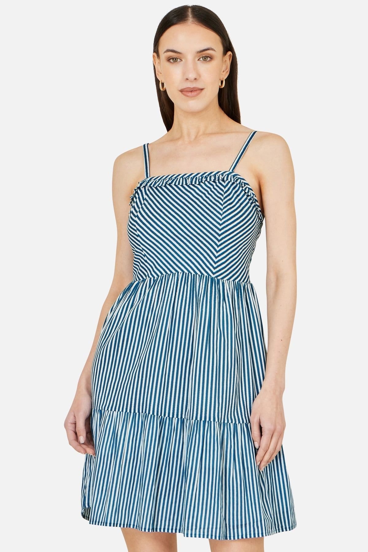 Yumi Women's Blue Stripe Cotton Mini Sun Dress