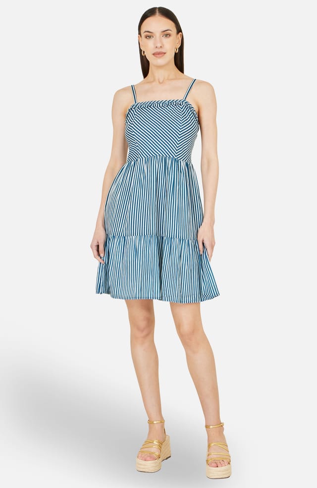 Yumi Yumi Women's Blue Stripe Cotton Mini Sun Dress - 2