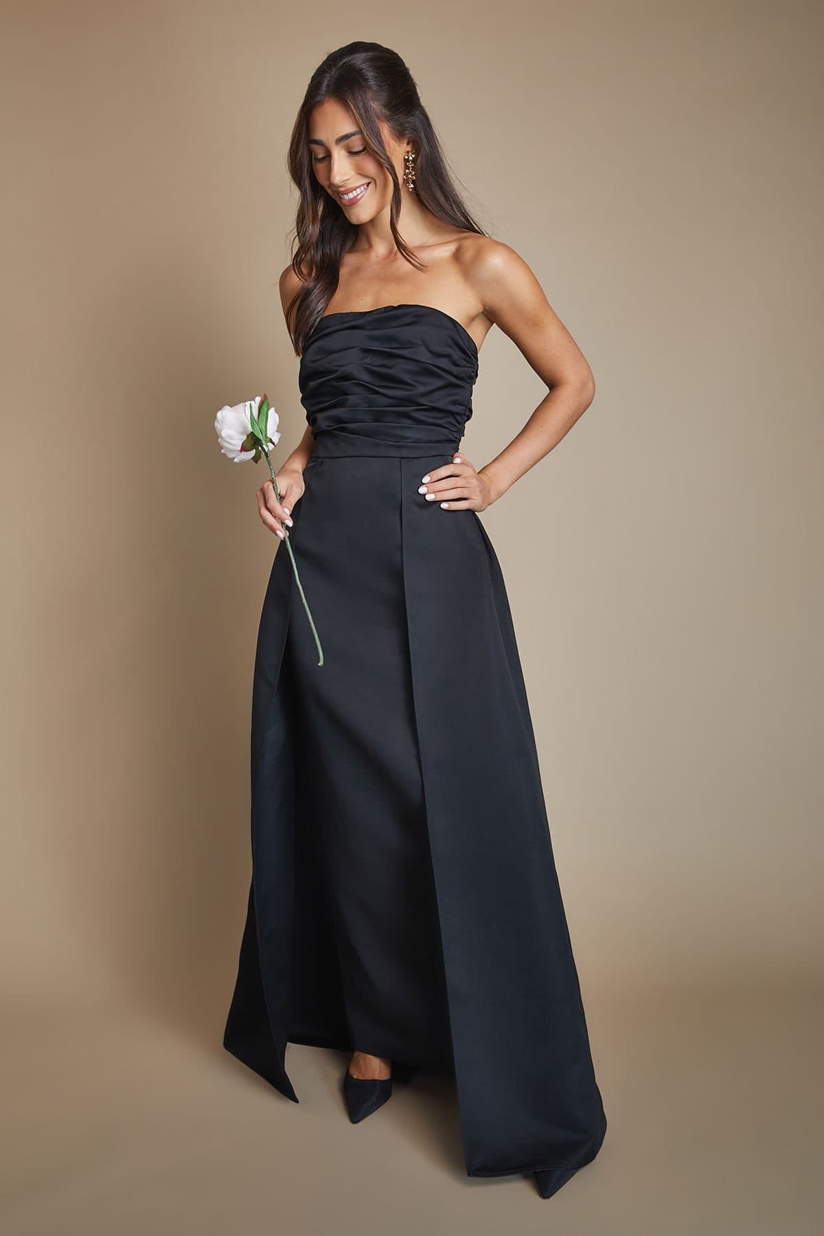 Coast Coast Women's Bandeau Structured Column Maxi Bridesmaid Dress With Overskirt in Black