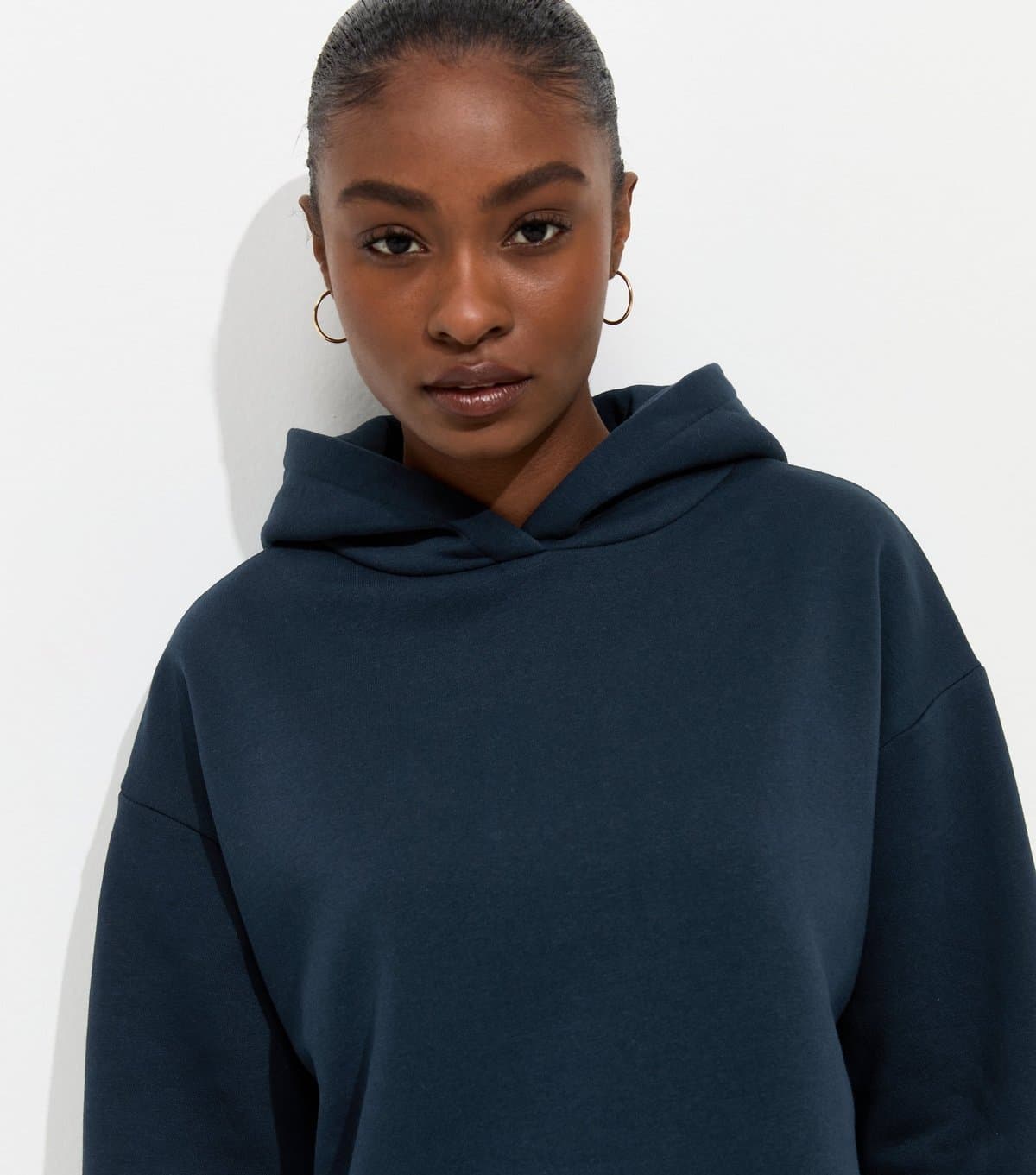 New Look Women's Navy Cotton Rich Long Sleeve Hoodie New Look