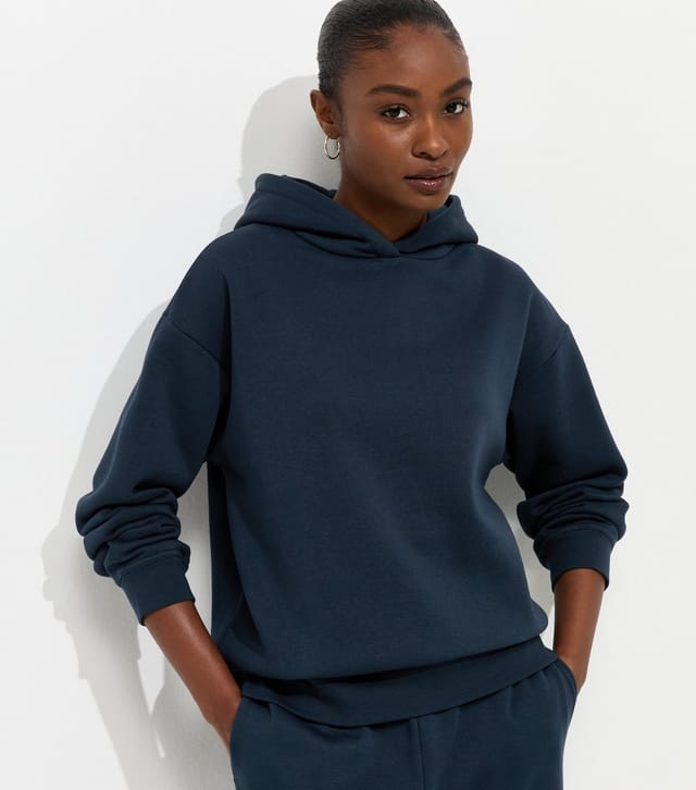 New Look Women's Navy Cotton Rich Long Sleeve Hoodie New Look - 2