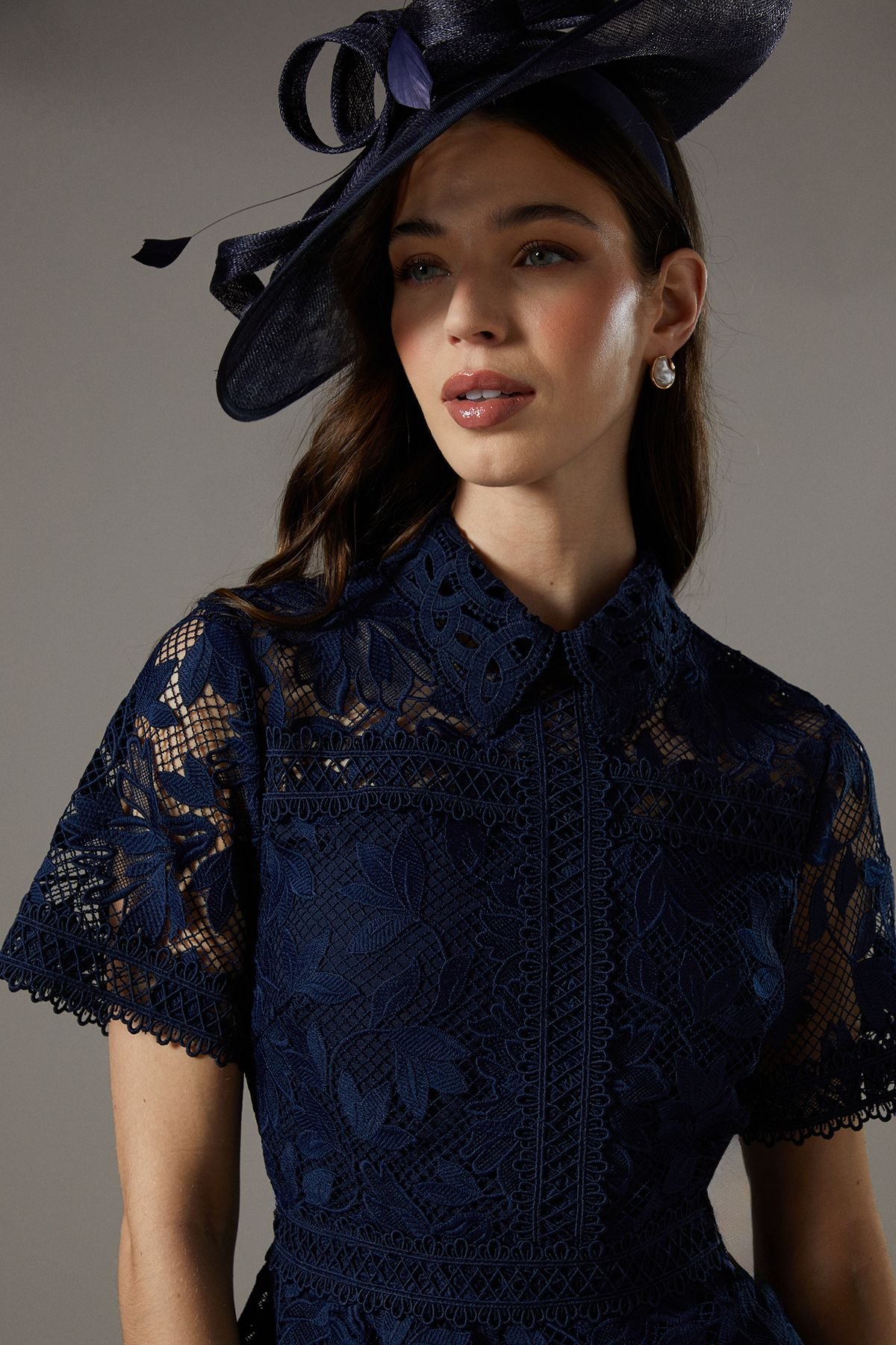 Coast Coast Women's Lace Top Pleated Dress in Navy - 2