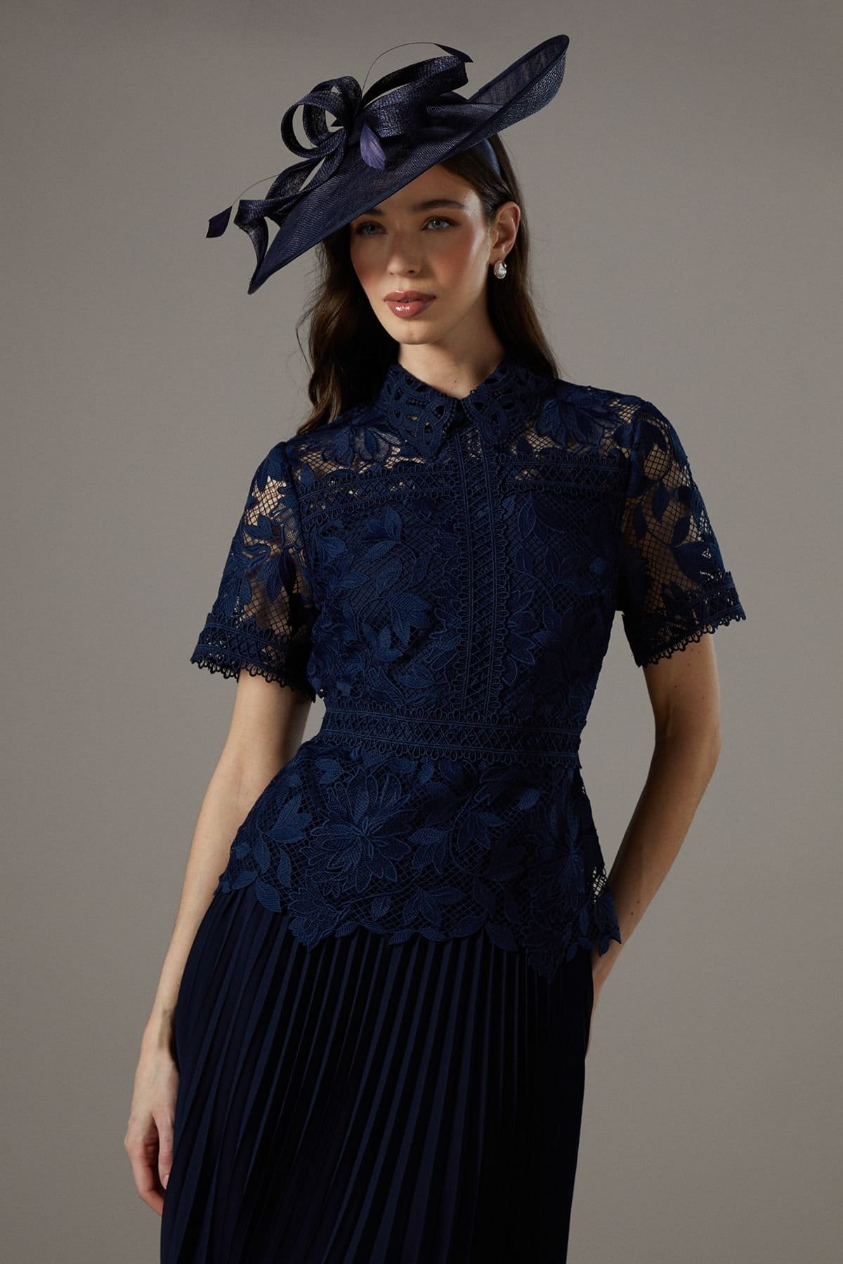 Coast Coast Women's Lace Top Pleated Dress in Navy - 4