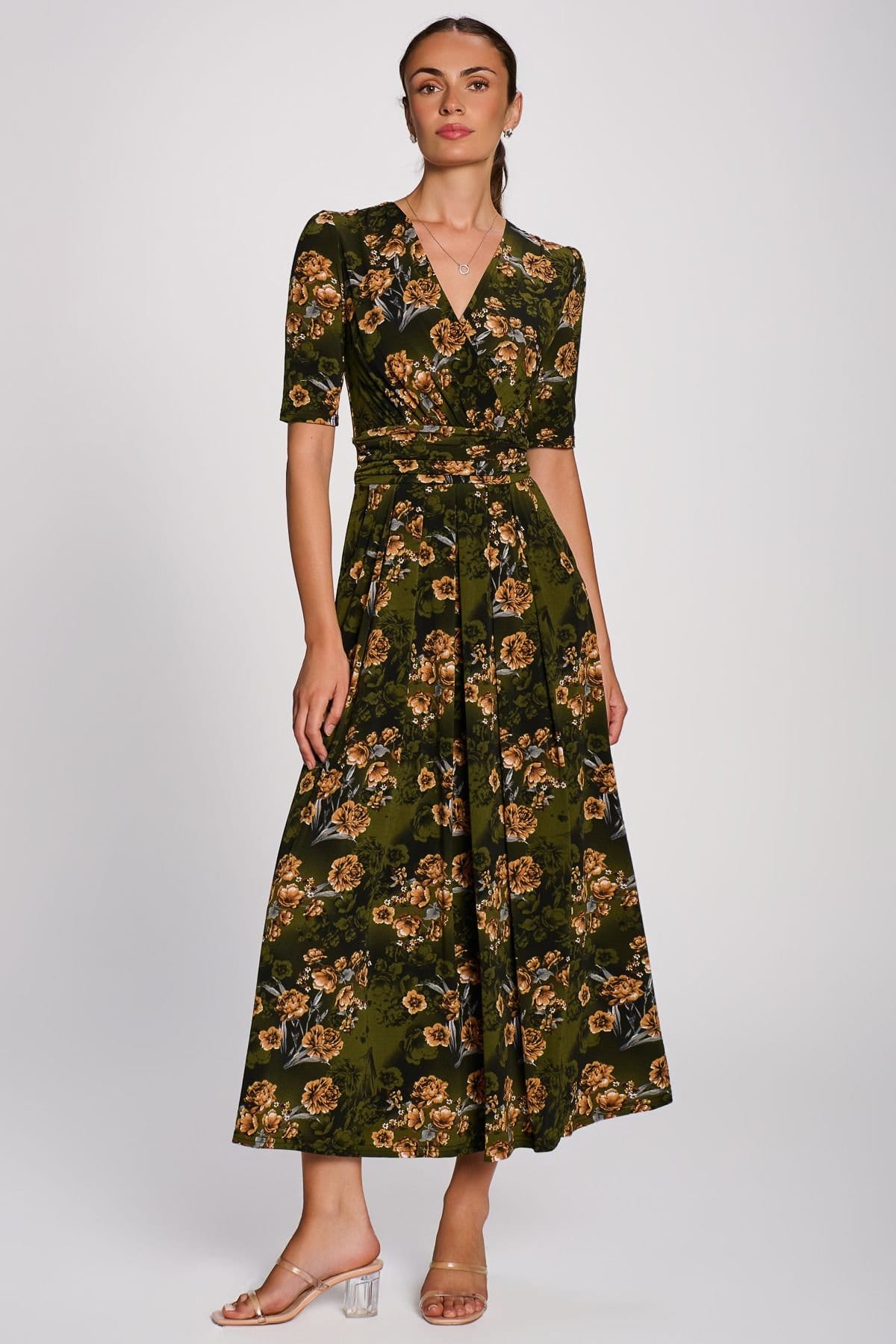 Jolie Moi Women's Printed Jersey Maxi Dress in Bottle Green