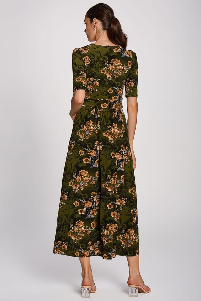 Jolie Moi Jolie Moi Women's Printed Jersey Maxi Dress in Bottle Green - 2