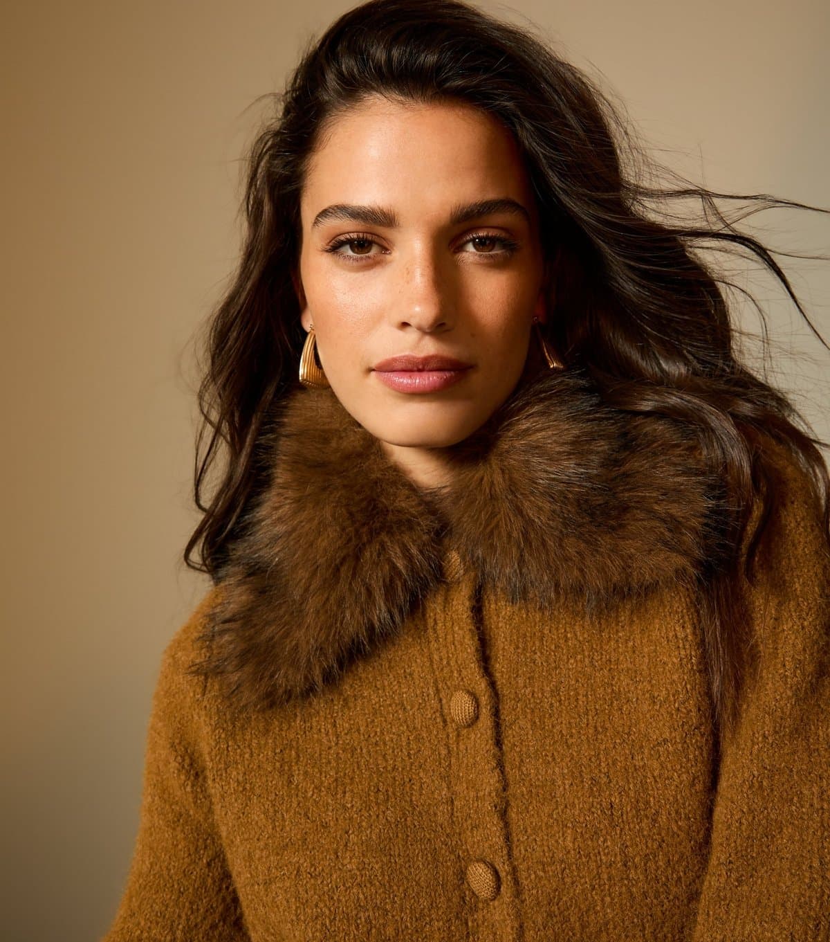 New Look Women's Tan Faux Fur Collar Cardigan New Look