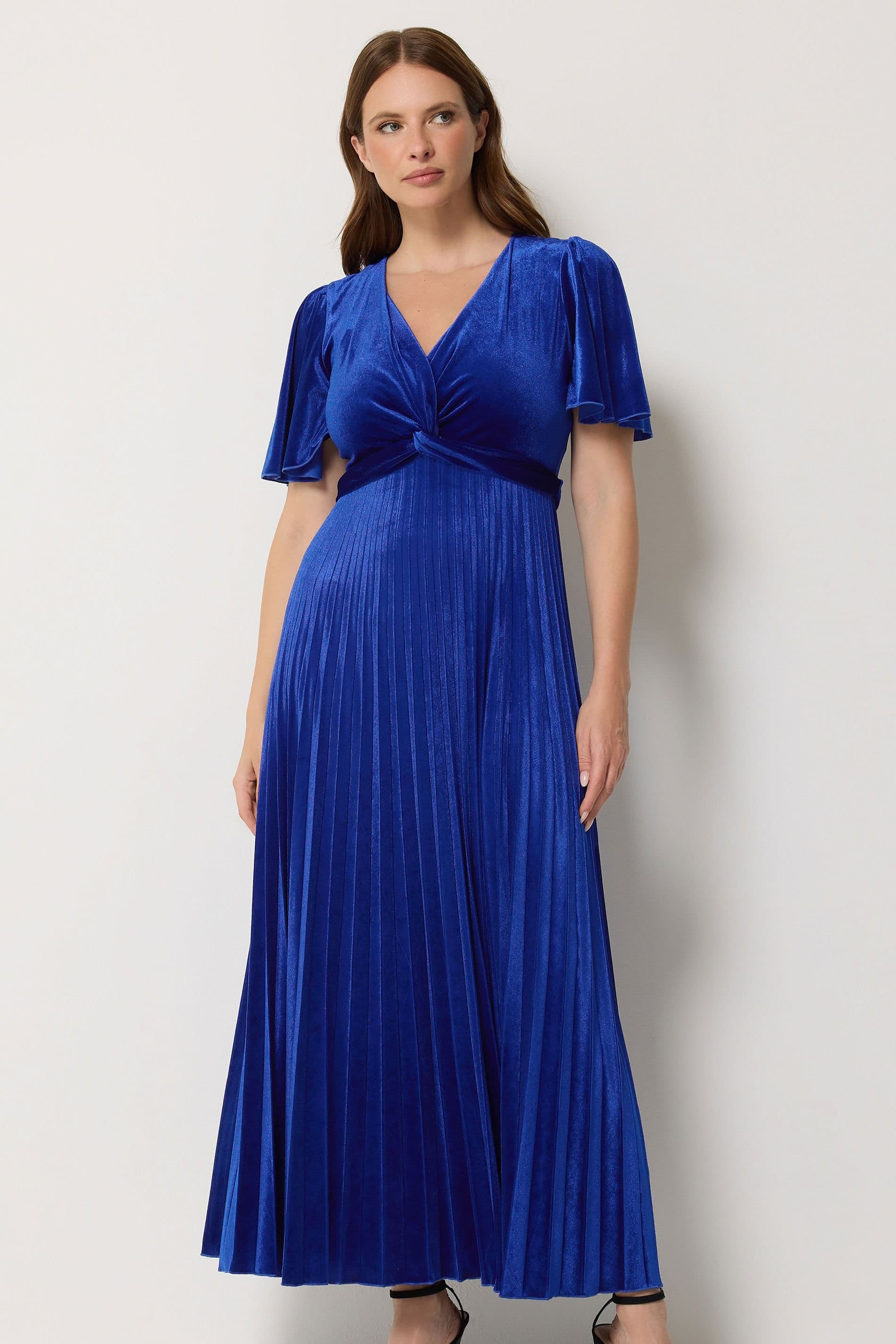 M&Co M&Co Women's Velvet Twist Front Pleated Maxi Dress in Cobalt