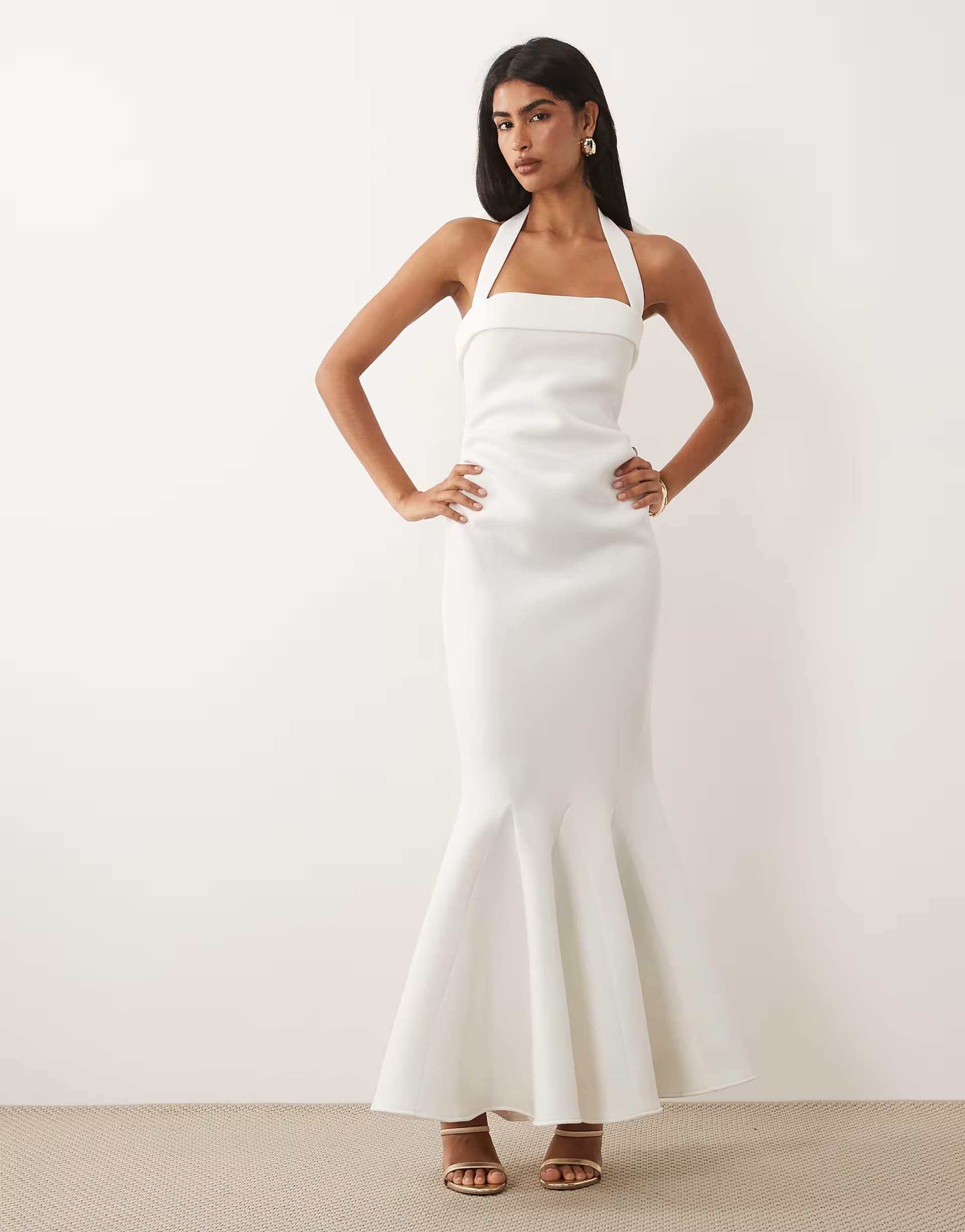 ASOS ASOS DESIGN square neck maxi dress with bow back in white scuba-style fabric