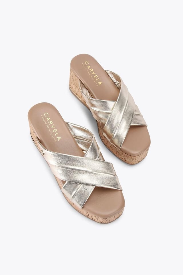 Carvela Carvela Women's 'Fresco Cross Wedge' Leather Sandals in Gold - 2
