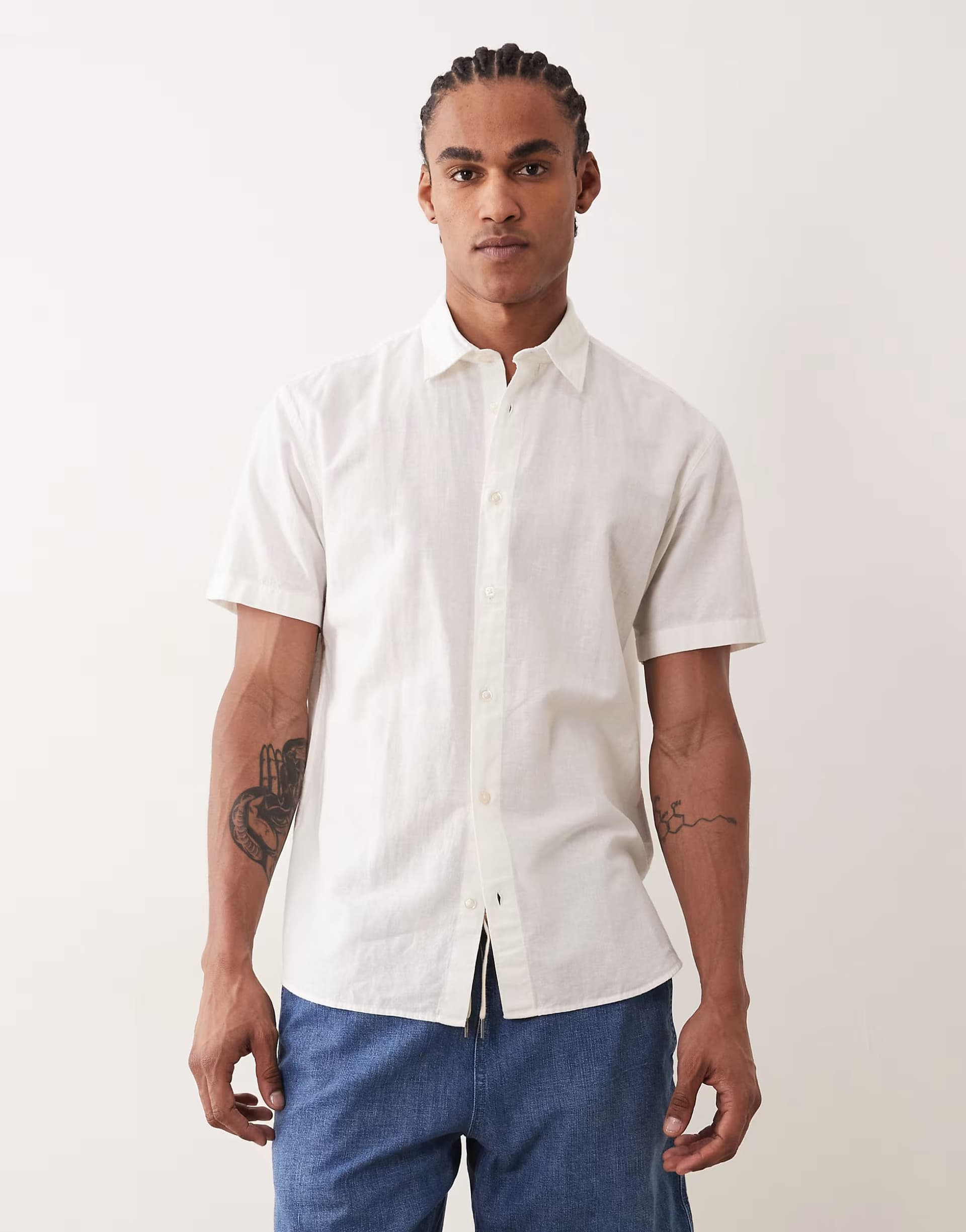 ASOS ASOS Jack & Jones Linen Blend Short Sleeve Shirt in White