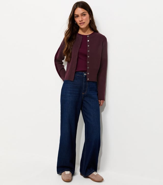 New Look Women's Petite Bright Purple Compact Knit Crew Neck Cardigan New Look - 2
