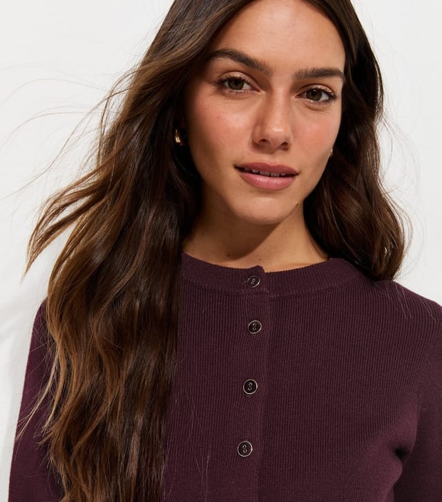 New Look Women's Petite Bright Purple Compact Knit Crew Neck Cardigan New Look - 3