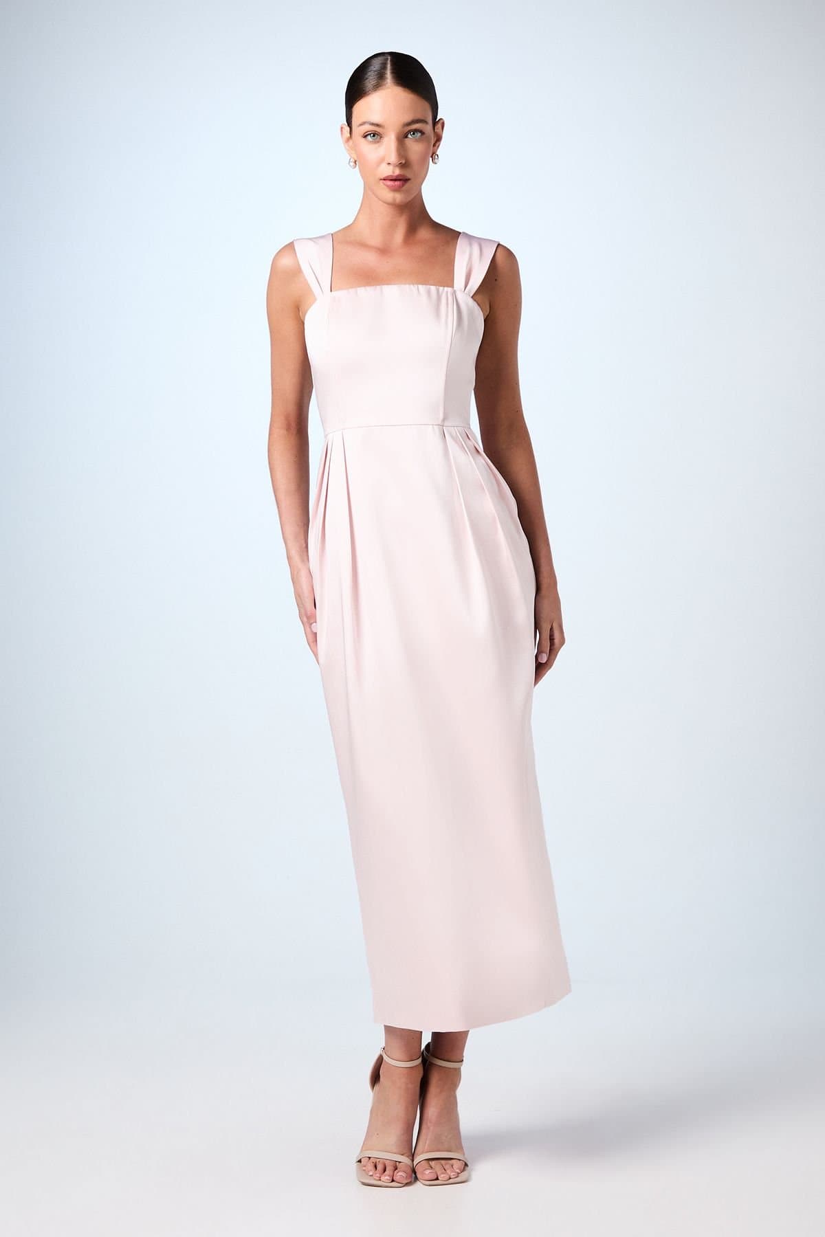 Coast Coast Women's Corset Satin Column Midi Bridesmaid Dress in Blush