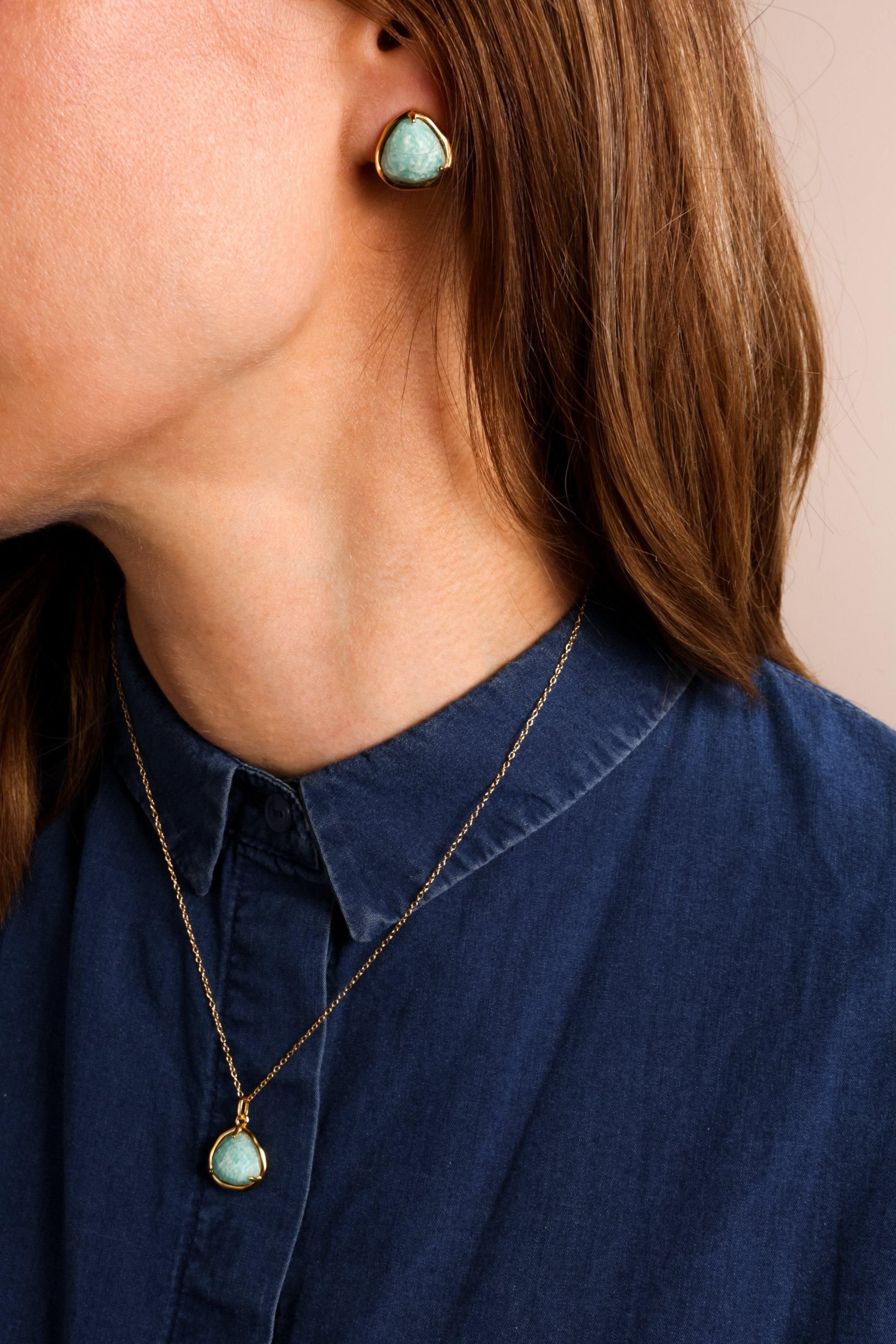 The Fine Collective The Fine Collective Women's 18ct Gold Plated Sterling Silver Amazonite Stud Earrings - 2