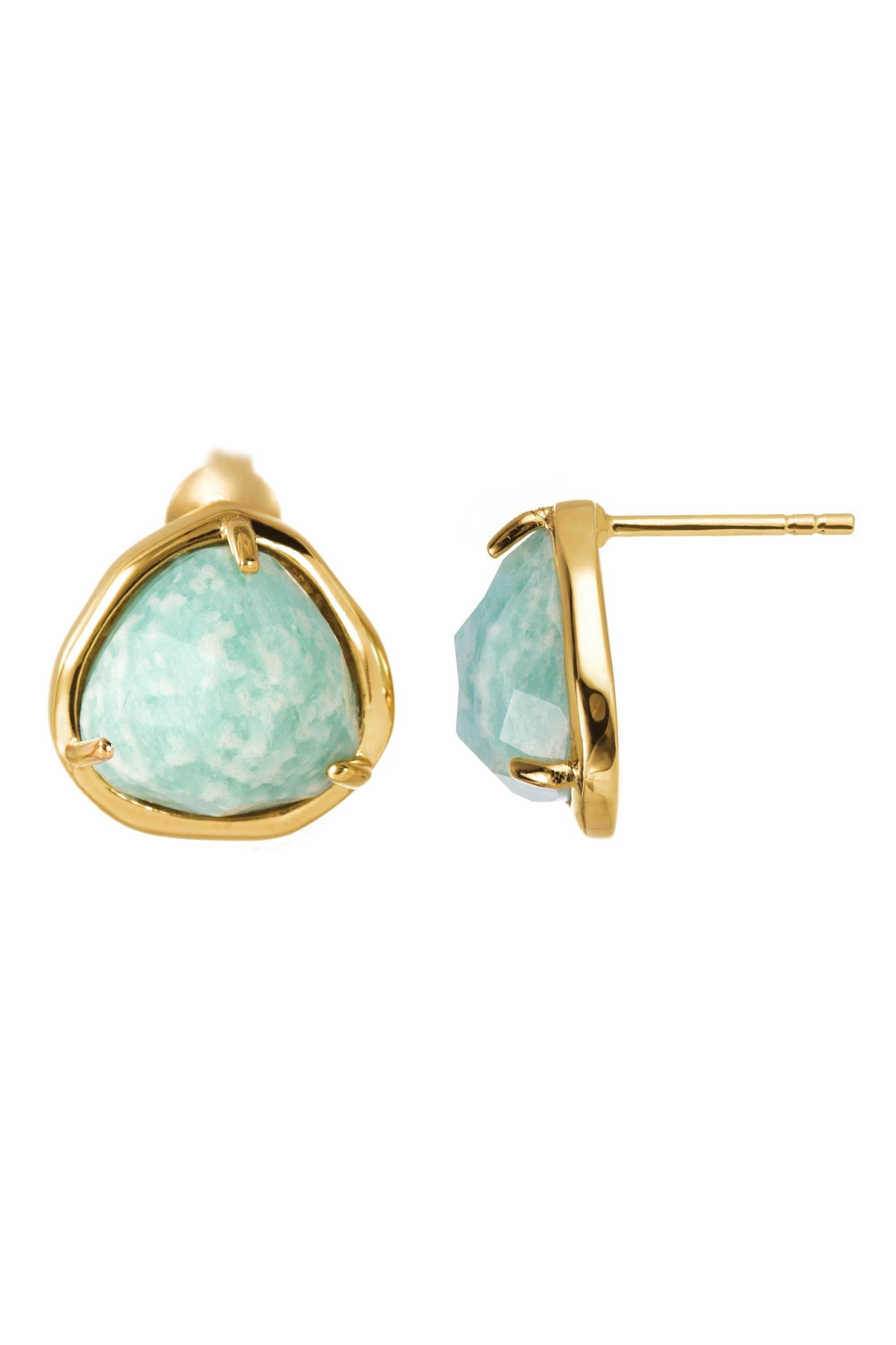 The Fine Collective The Fine Collective Women's 18ct Gold Plated Sterling Silver Amazonite Stud Earrings - 3