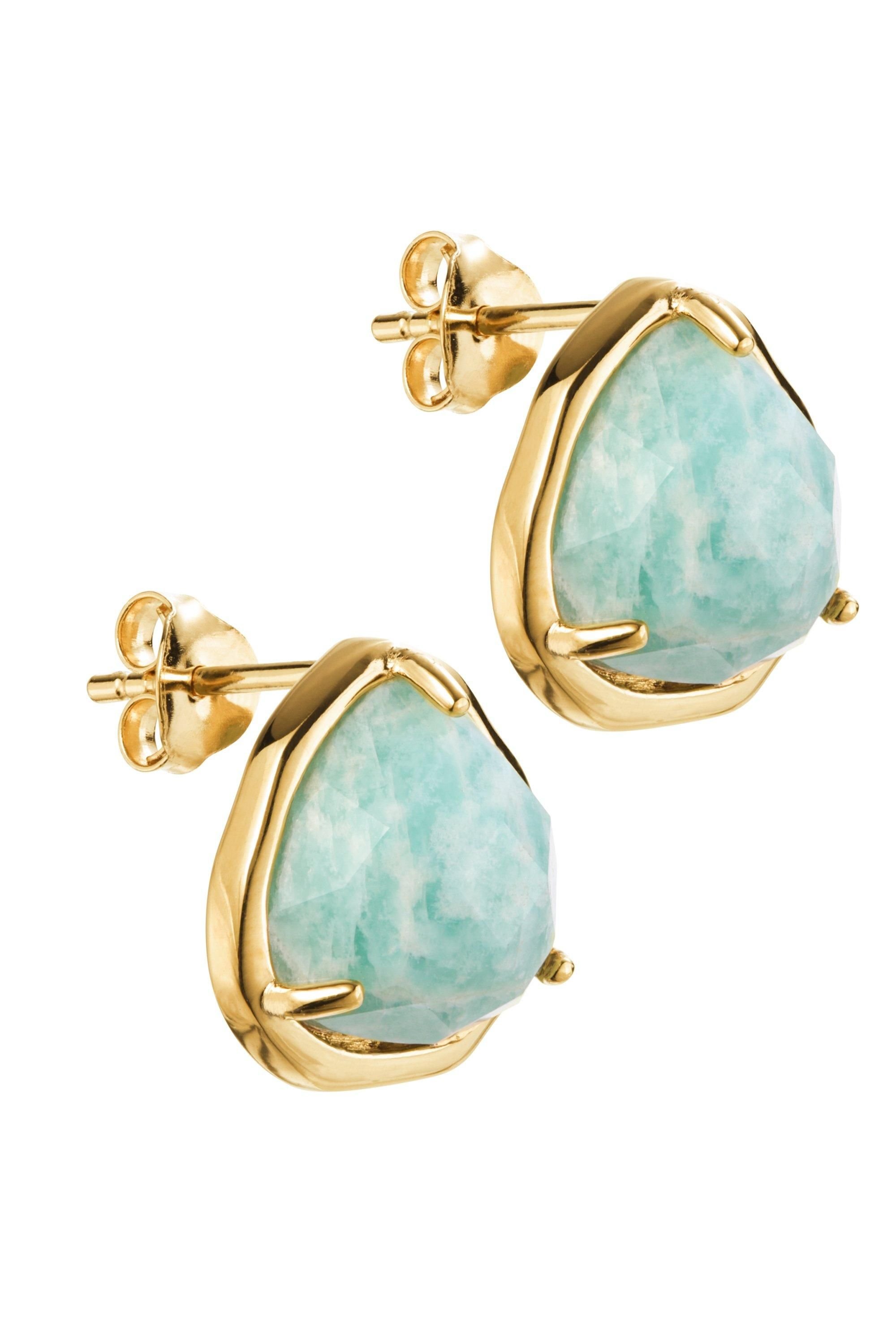 The Fine Collective The Fine Collective Women's 18ct Gold Plated Sterling Silver Amazonite Stud Earrings - 4