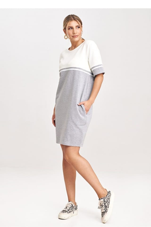 Love Lace Love Lace Women's Two Tone Cotton Mini Dress with Pockets in Grey - 2