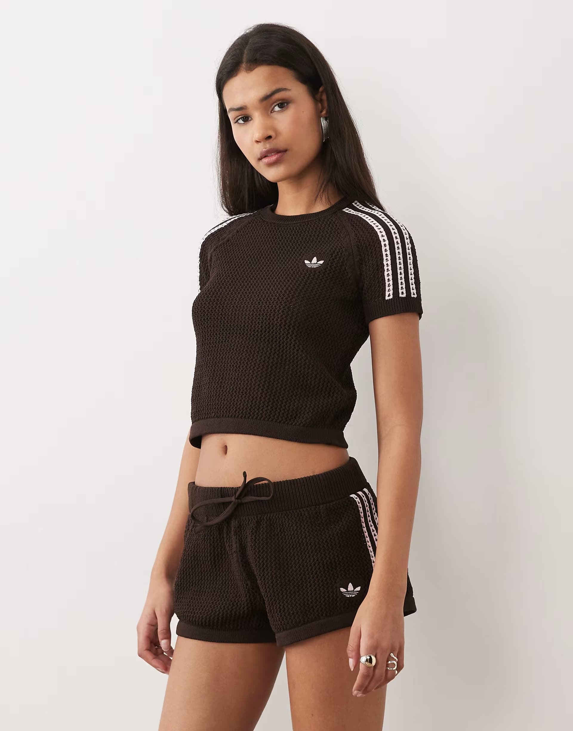 ASOS adidas Originals Knitted crochet cali tee in aurora coffee